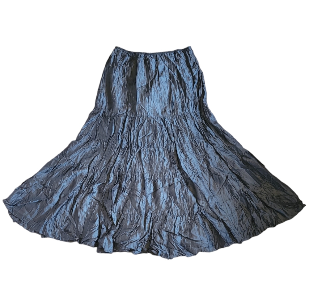SZ6 Anthropologie Skirt 100% Cupro Crinkle Monsoon Tiered Midi Skirt Green
